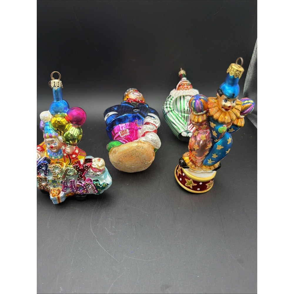 Title: Christopher Radko Set  4 Circus Clown Glass Christmas Birthday Ornaments
